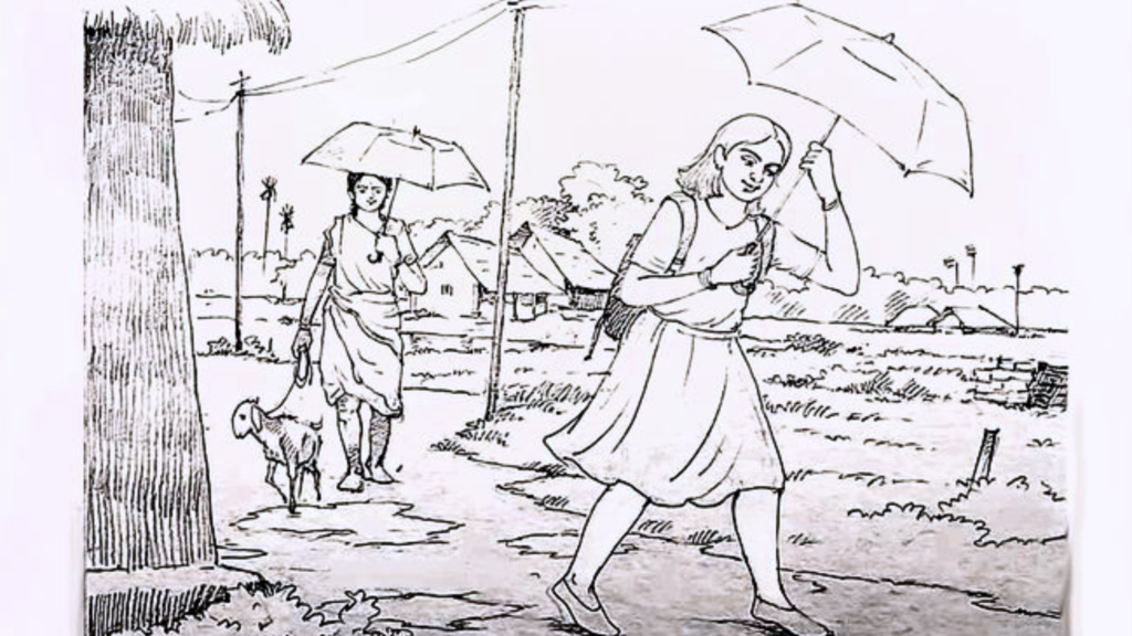 Girl Going To the School in the Rain